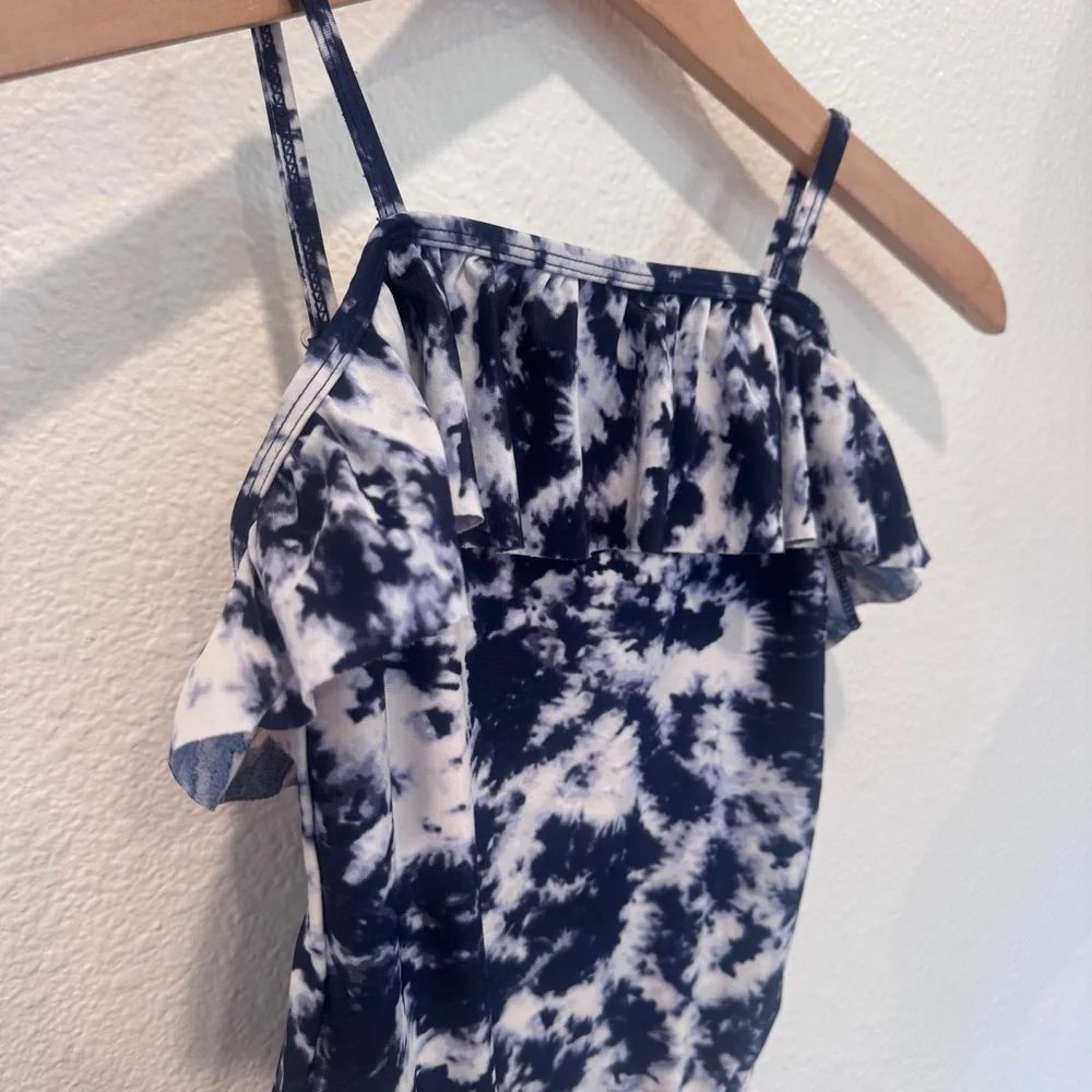 Tie-Dye One-Piece Swimsuit with Ruffle Pool Party Beach Vacation Swim EUC